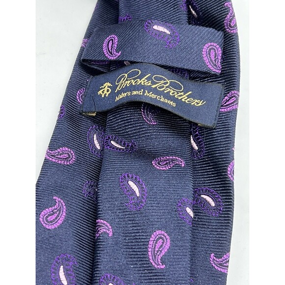 Vintage Mens Brooks Brothers Makers & Merchants Navy Italy Woven Silk Paisley - Picture 4 of 10